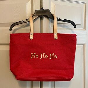 Christmas Ho Ho Ho Embroidered Mesh Red Tote Bag